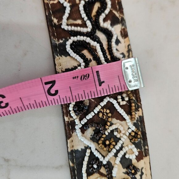 Chicos Small Genuine Leather Belt Aztec Medallion Buckle Brown Beaded - Picture 10 of 15